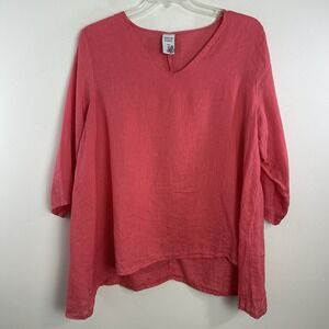 Match Point 100% Linen Top Womens Size XL Asymmetric Hem Lagenlook Oversized